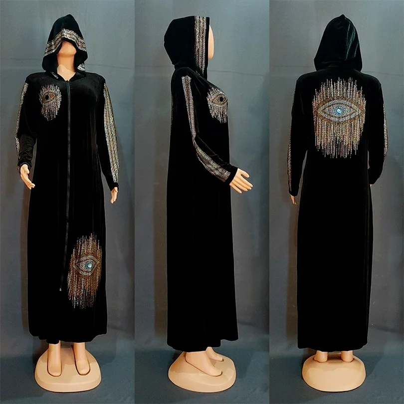 African Dress African Dresses For Women Spring Autumn Long Sleeve V-neck Polyester Sequined Long Robes