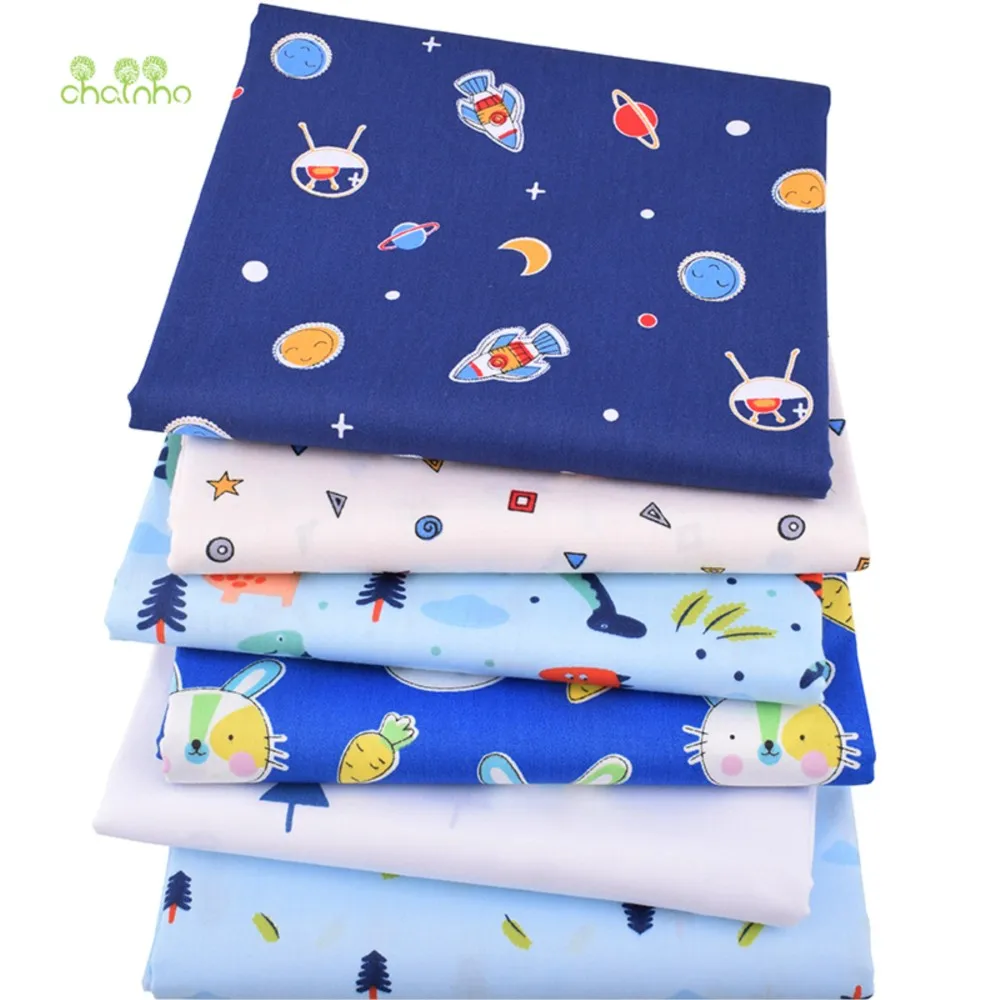 Chainho,Printed Twill Weave Cotton Fabric,DIY Sewing Quilting Material,Patchwork Cloth,Blue Cartoon Series,2 Sizes,15C303