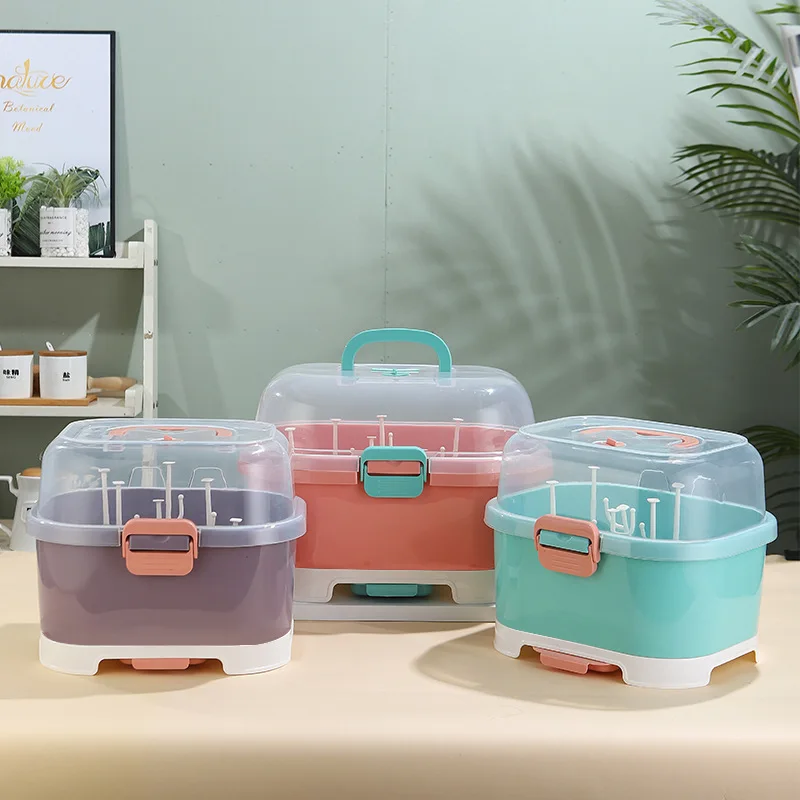 Portable Baby Bottle Drying Rack with Cover Portable Nursing Bottle Storage Box Dinnerware Organizer for Kitchen Outdoor Travel baby bottle drying rack