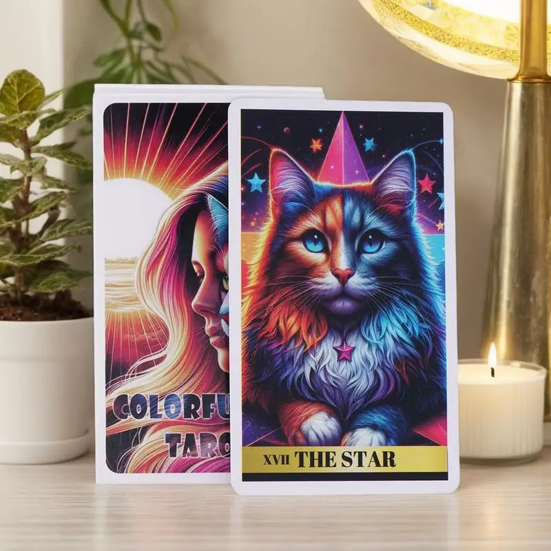 Colorful Cat Tarot English Paper Tarot 78 Sheets Tarot Deck Cat Theme Paper Cards Interaction Tarot Deck Game Divination Card 2