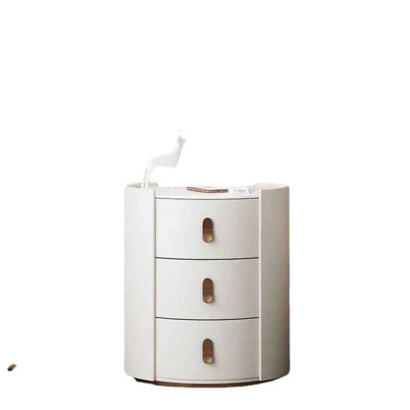 

YY Cream Style White Stone Plate round Bedside Table Bedroom Small Ins Style Simple