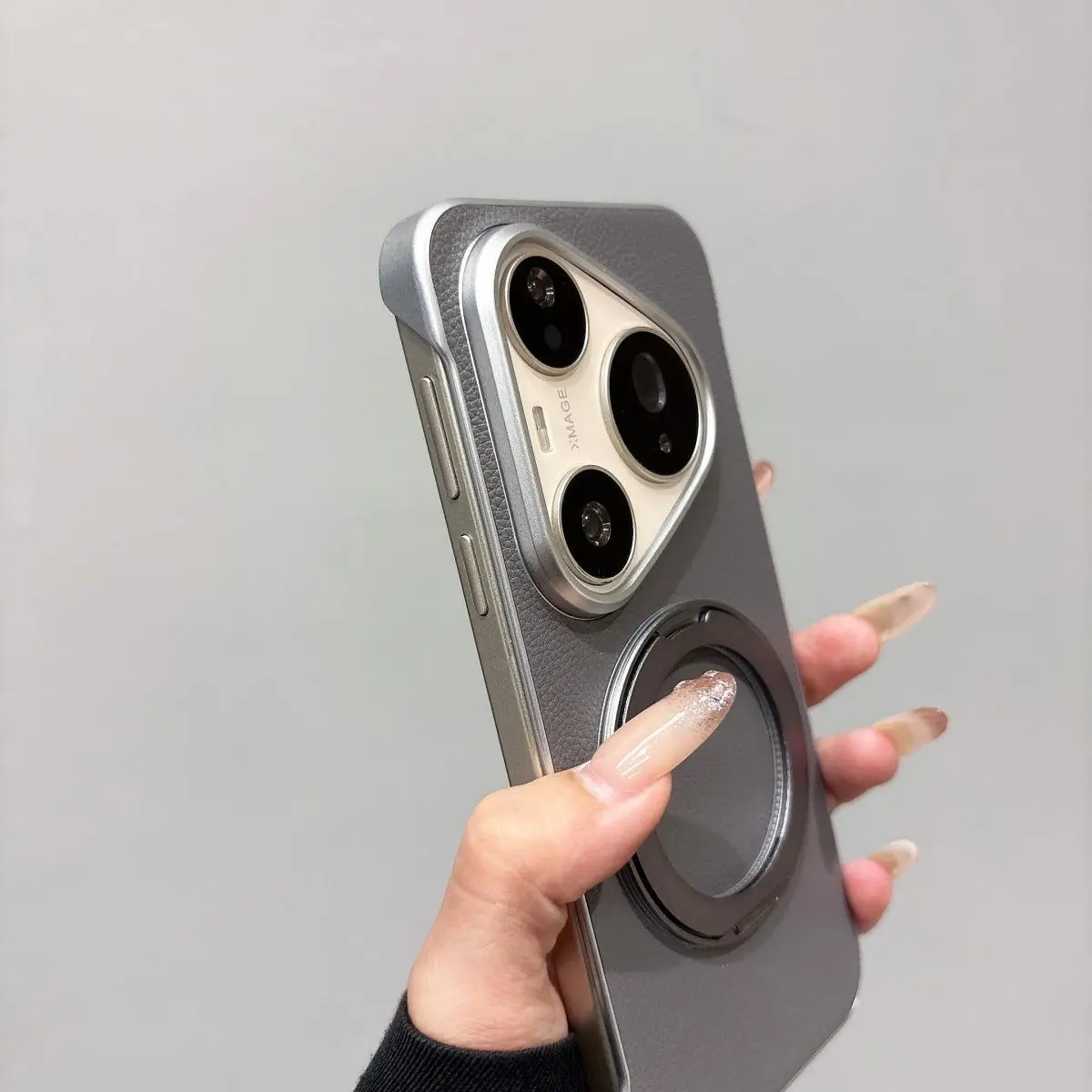 Luxurious PU Leather Phone Case with Magnetic Rotating Bracket