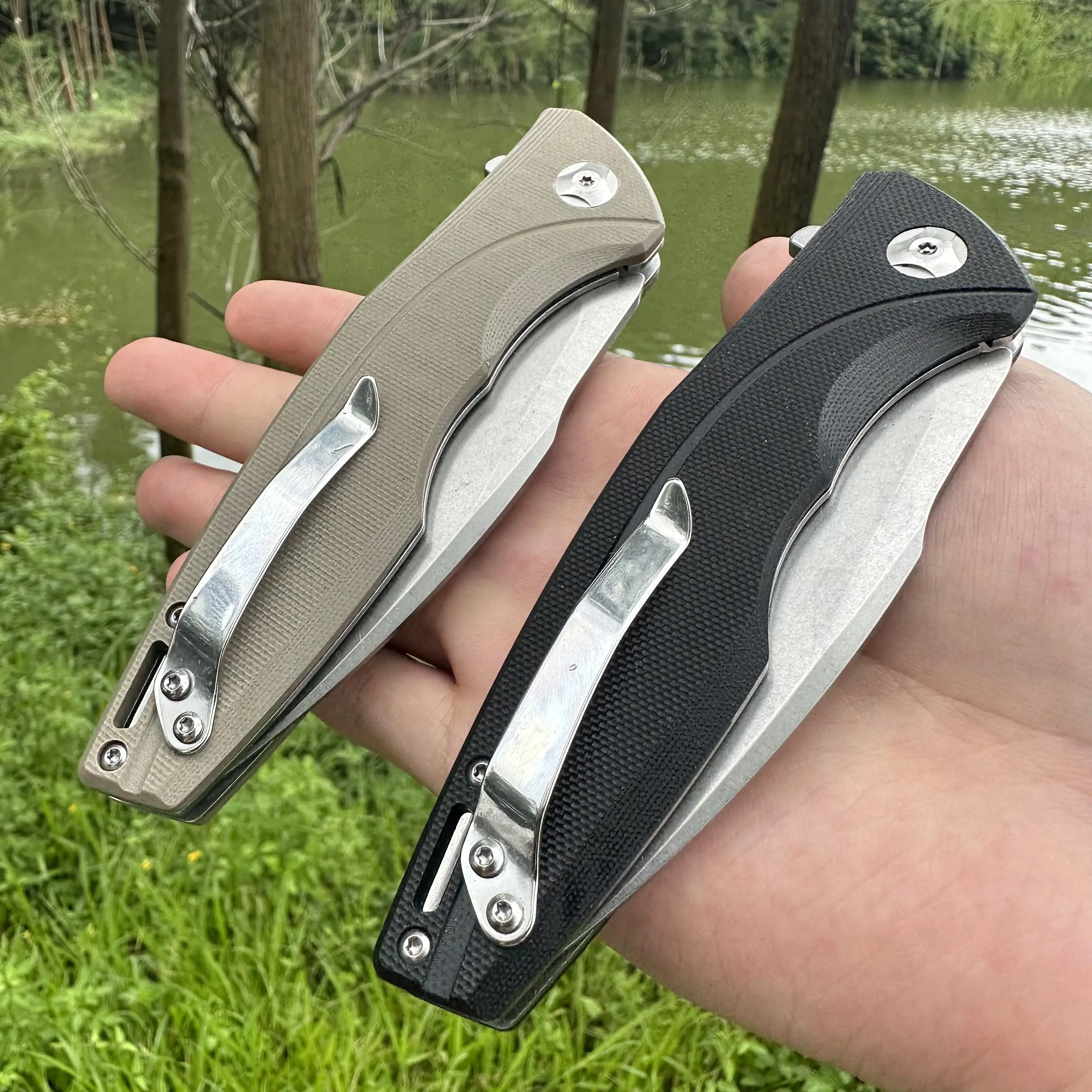 High Quality EDC Pocket Knife Large Size D2 Blade Non-slip G10 Handle Smooth Ball Bearing With Clip Outdoor Camping Hunting Fish 4