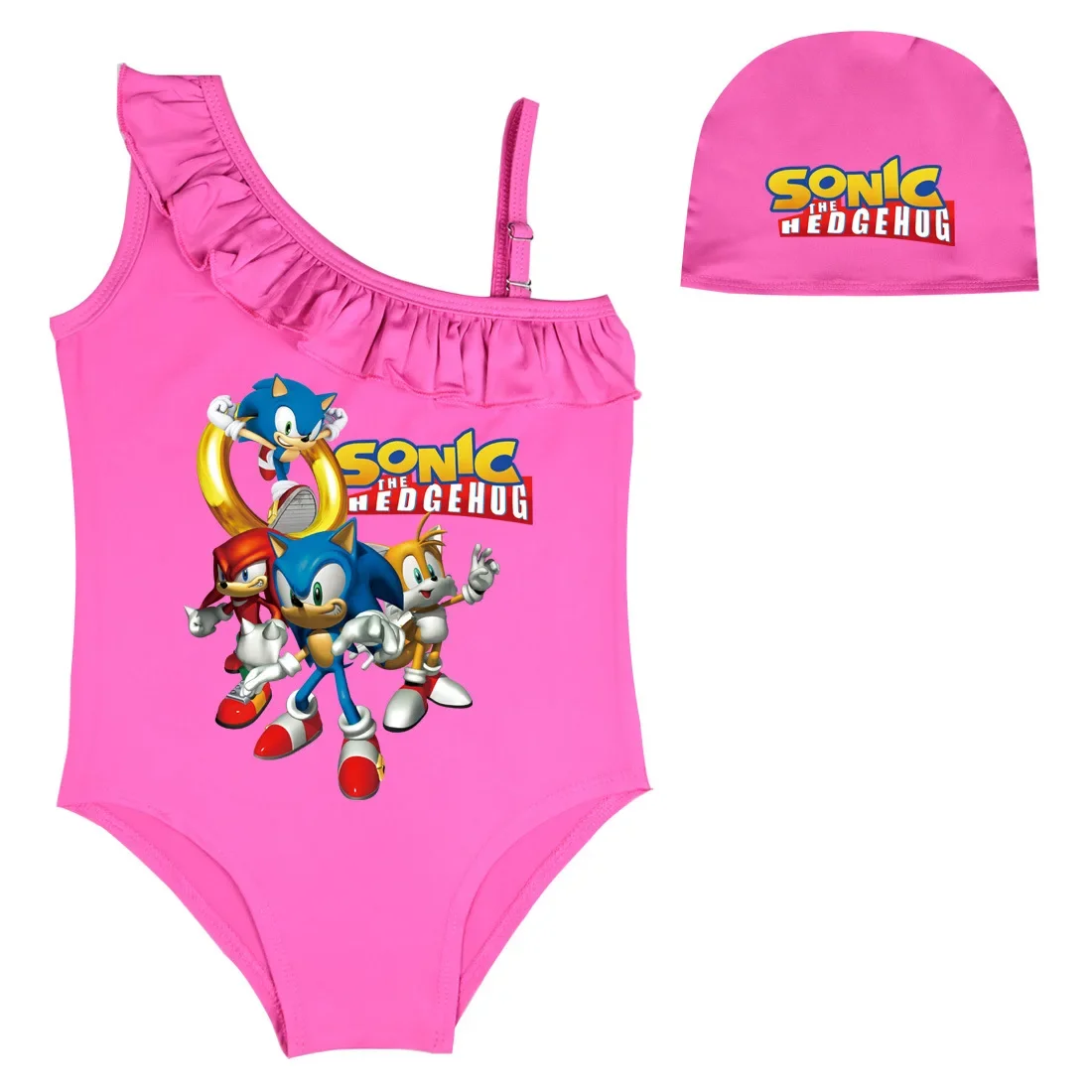 

2023 New Sonic Swimsuit Cartoon Girls Strapless One-Piece Swimsuit Birthday Gift Clothes Boys Cartoon Game Super Sonic