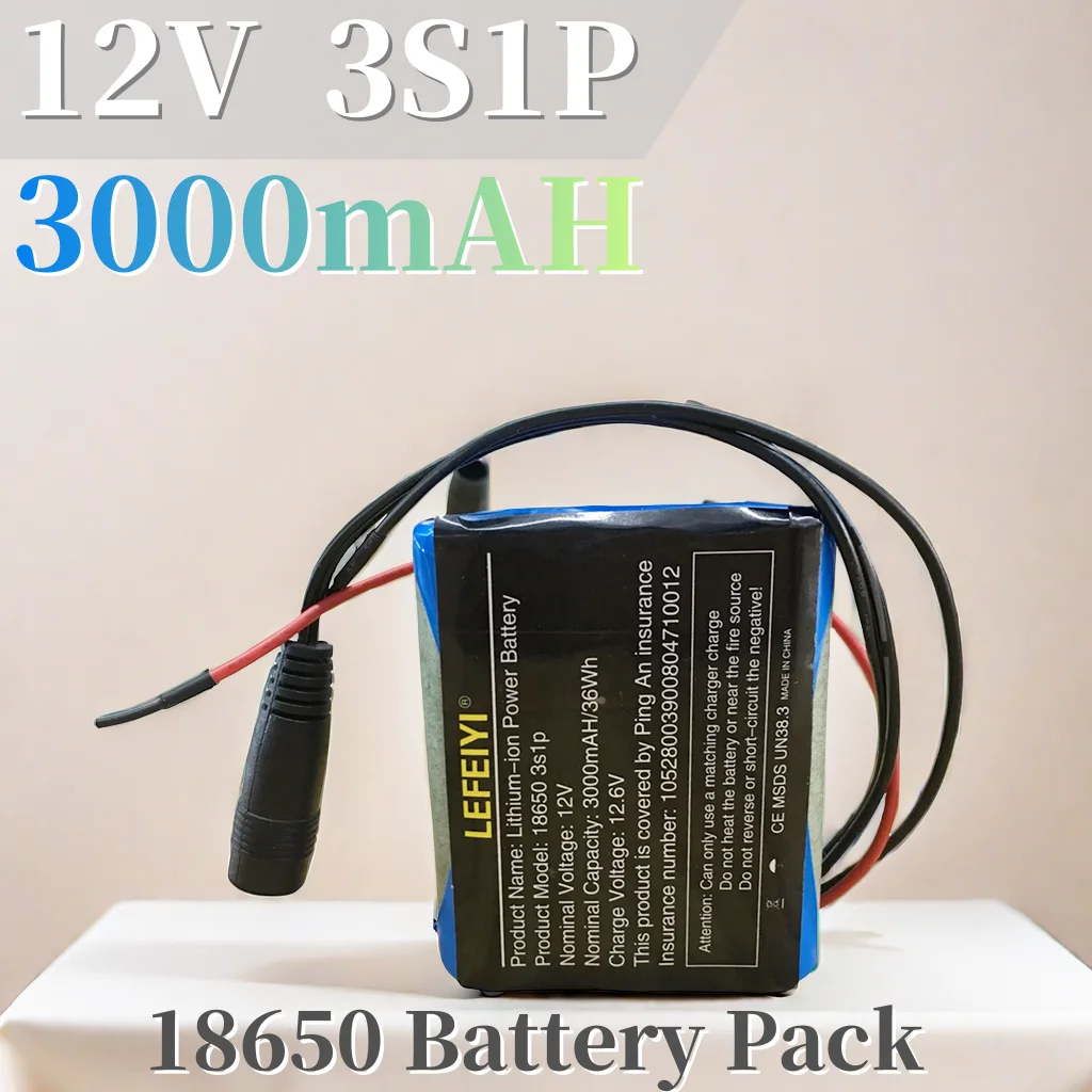 

New battery pack 12V 3000mAh 18650 lithium-ion DC12.6V 3AH rechargeable battery with BMS+charger