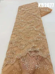 Luxury African Fabrics 5 Meters Embroidered Bridal Lace Fabric High Quality French Nigerian Beaded Lace Fabric for Women KB2677