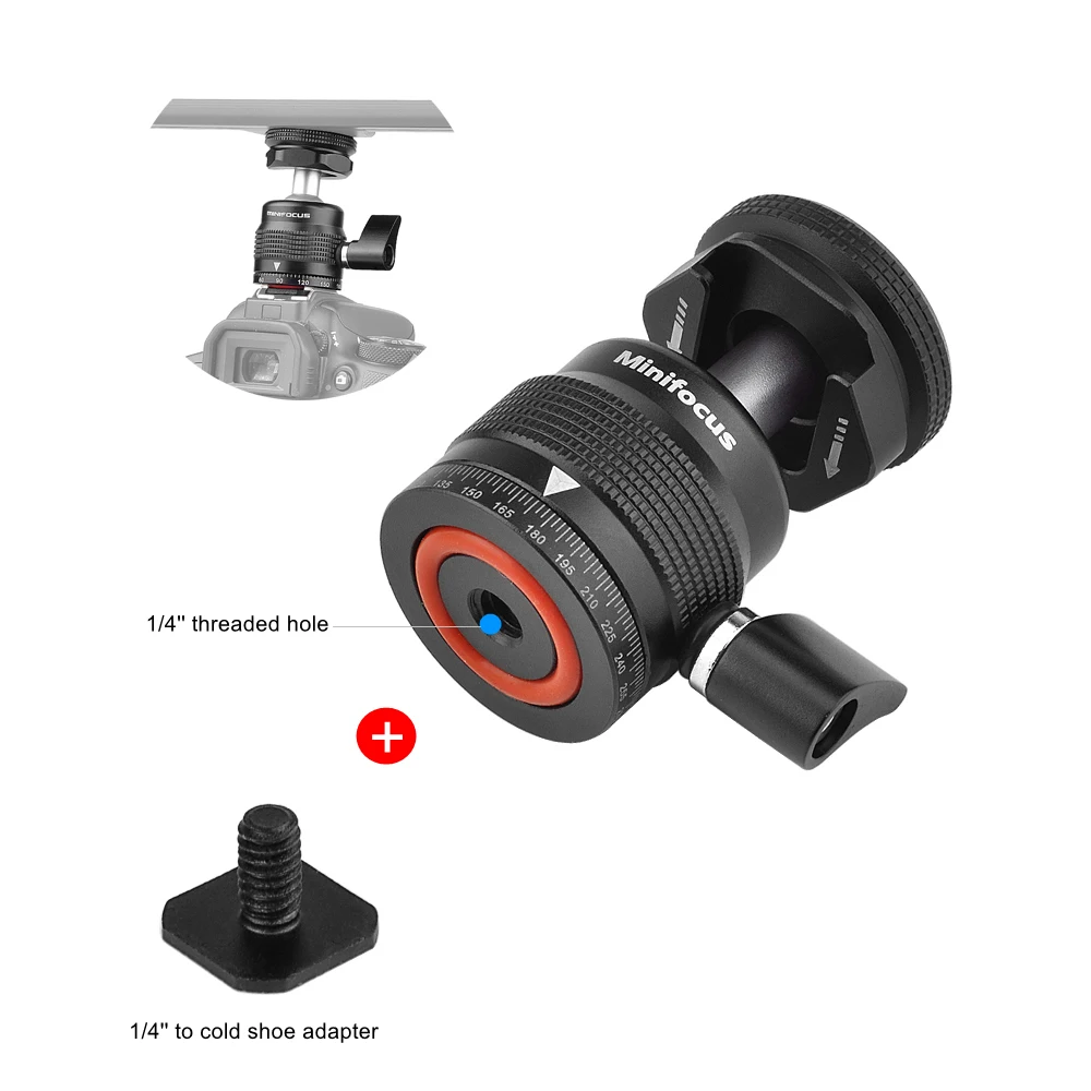 Multi-function Mini Ballhead Ball Head 360&deg; Panorama with Hot Shoe Base 1/4 Inch Screw for Camera DSLR Video Light Microphone