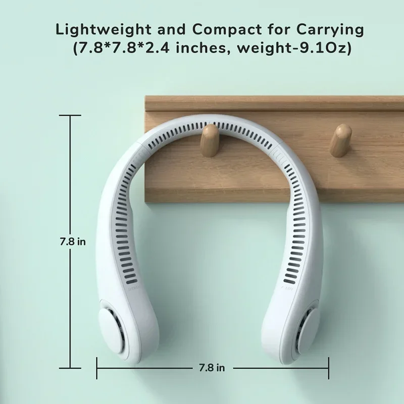 2024 1200mAh New Mini Neck Mounted Fan Portable Bladeless Neck Rechargeable Air Cooler 3 Speed ​​Mini Summer Sports Fan Outdoor 5