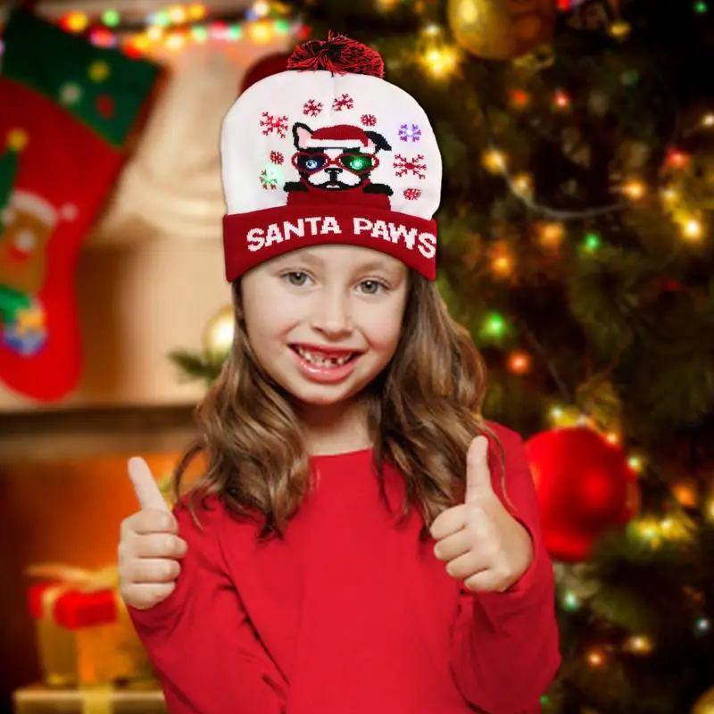 Christmas LED Christmas Beanie Hat Winter Warm With Poms Outdoor Light Up Hat Unisex Flashing Caps For Home Party