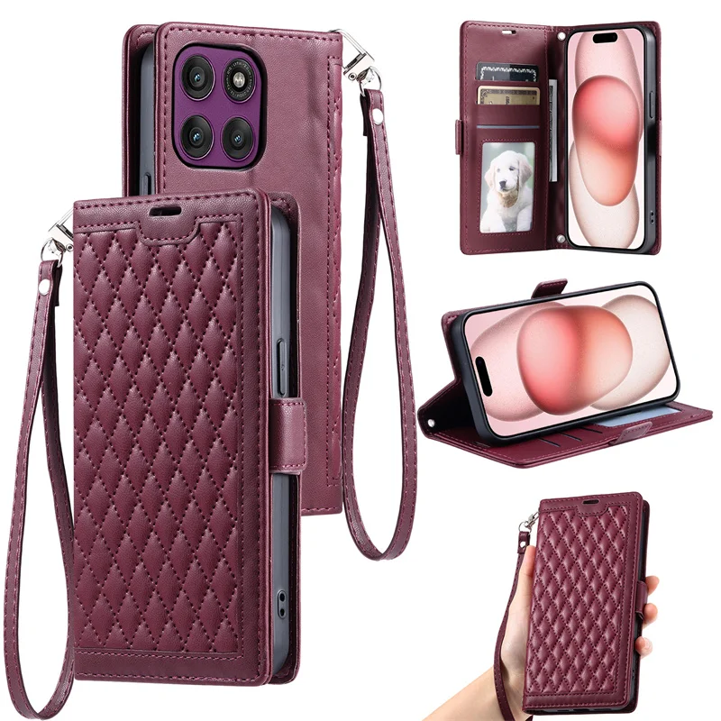 Elegant Grid Strap Leather Wallet Case Cover