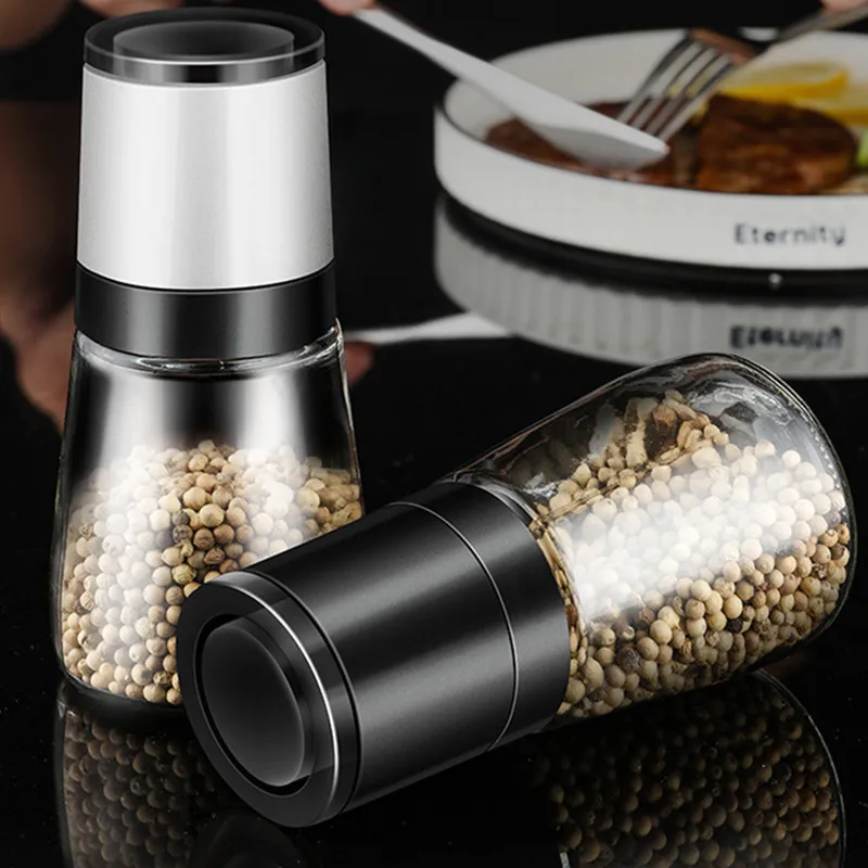 Salt and Pepper Grinder Stainless Steel Salt And Pepper Mill Grinder Refillable Pepper Shaker With Adjustable Thickness Spice Container Kitchen Grinder