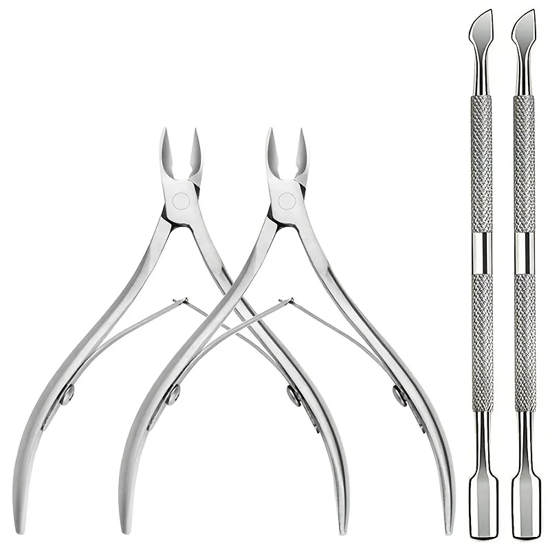 Nail Cutter 1/2/4/6pcs Professional Stainless Steel Scissor Nippers Multifunctional Cuticle Pusher Ergonomic Design for Manicure