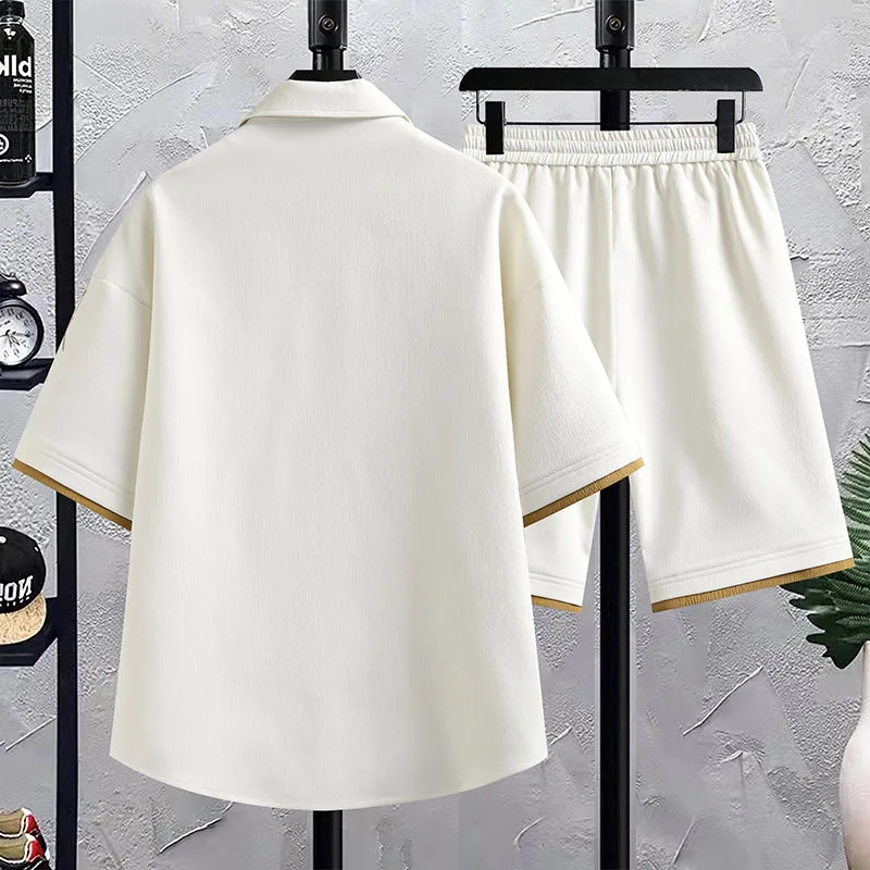 Summer New men's Printed Shirt Sets High quality Fashion Trend Shirt Shorts 2Piece Suit 4