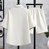 Summer New men's Printed Shirt Sets High quality Fashion Trend Shirt Shorts 2Piece Suit 4