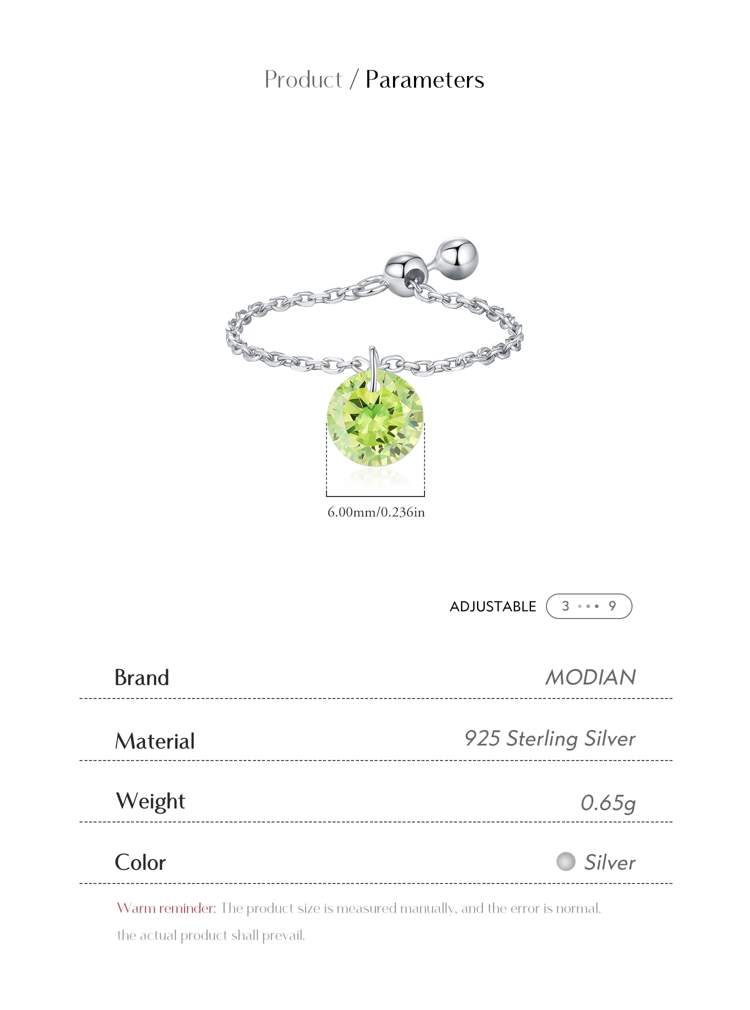 MODIAN 925 Sterling Silber Mode Grün Zirkonia Charmante Gliederkette Verstellbare Fingerringe Für Frauen Schmuck Geschenke – Detail 4