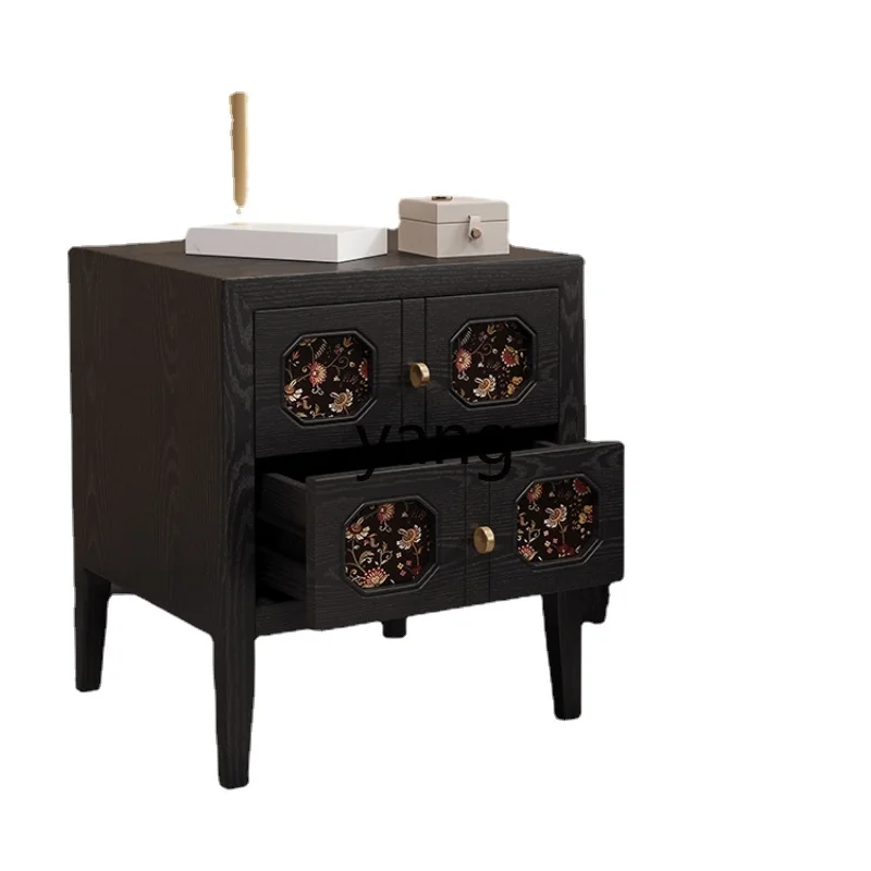 

LMM French Retro Solid Wood Bedside Cabinet Black Light Luxury Storage Storage Master Bedroom