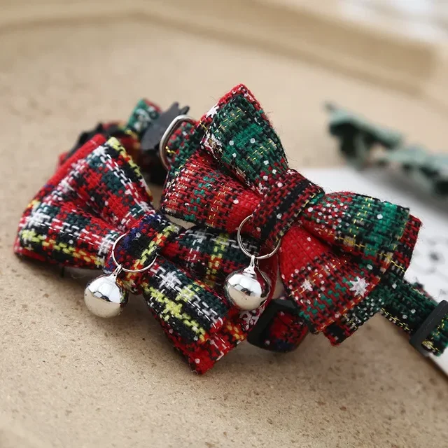 Knitted Snowflake Bow Pet Collar Safety Buckle Detachable Adjustable Pet Tie Christmas Cat Necklace 5