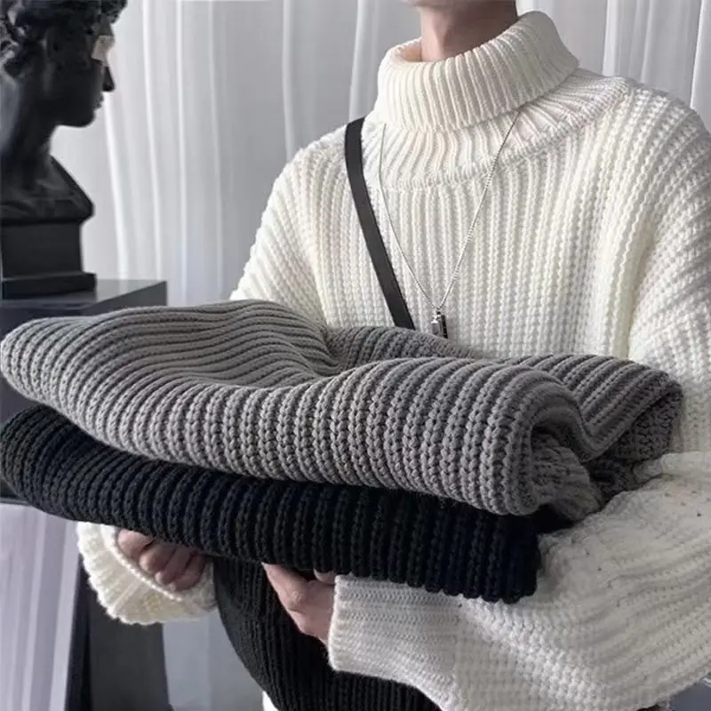 

Turtleneck sweater men's loose lazy style knitted sweater Hong Kong fashion brand solid color Korean style trendy sweater y2k