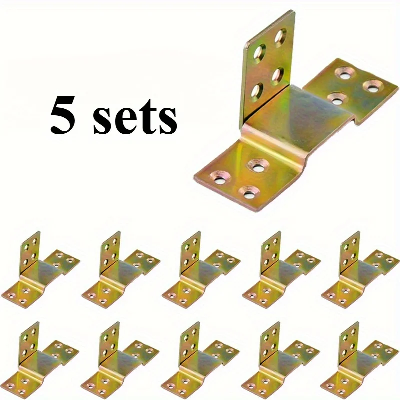 5Sets Durable Iron Corner Brackets-Bed Frame Support Connectors with Easy Assembly,Hooks,Buckles&Screws for Sturdy Wooden Frames