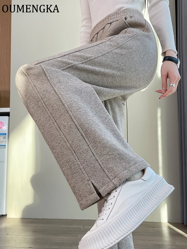 Herringbone Pants Women's Staight Pants  Autumn Winter High Waisted Casual Office Lady Trousers Thick Suit Pants For Women