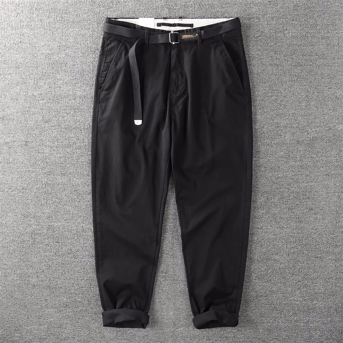 Men's Solid Color Autumn Casual Pants with Belt Fashion Loose Spring Cargo Pants Outdoor All Match Pants