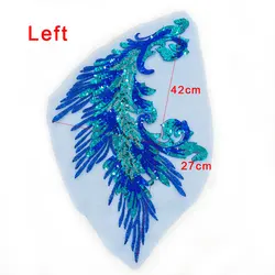 Elegant Floral Embroidered Sequin Lace Appliques for Bridal and Craft Projects (Peacock Feathers L)
