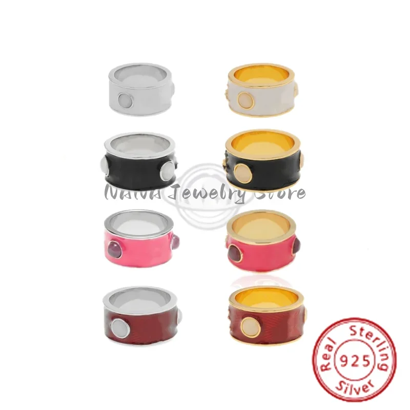 

NANA's Love S925 Pure Silver King Enamel Wide Edition Saturn Ring Men's and Women's Fashion