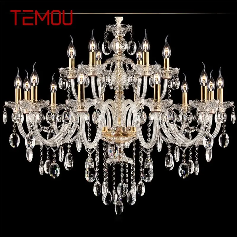 

TEMOU Crystal Chandelier Lamp European Style Hanging LED Candle Pendant Light Decorative Fixtures for Home Living Room