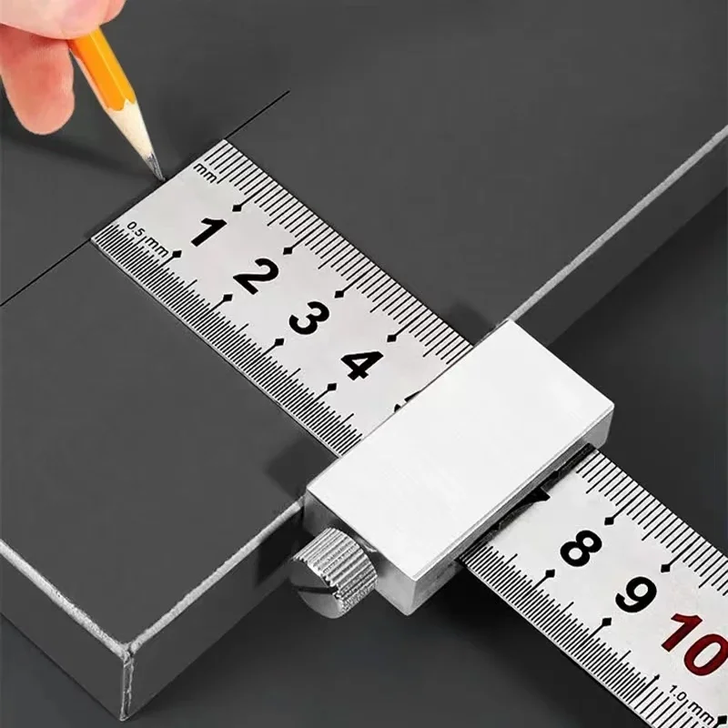New Protable Accurate positioning Woodworking Tools Carpentry Steel Ruler Positioning Limit Block Measuring Marking Gauge