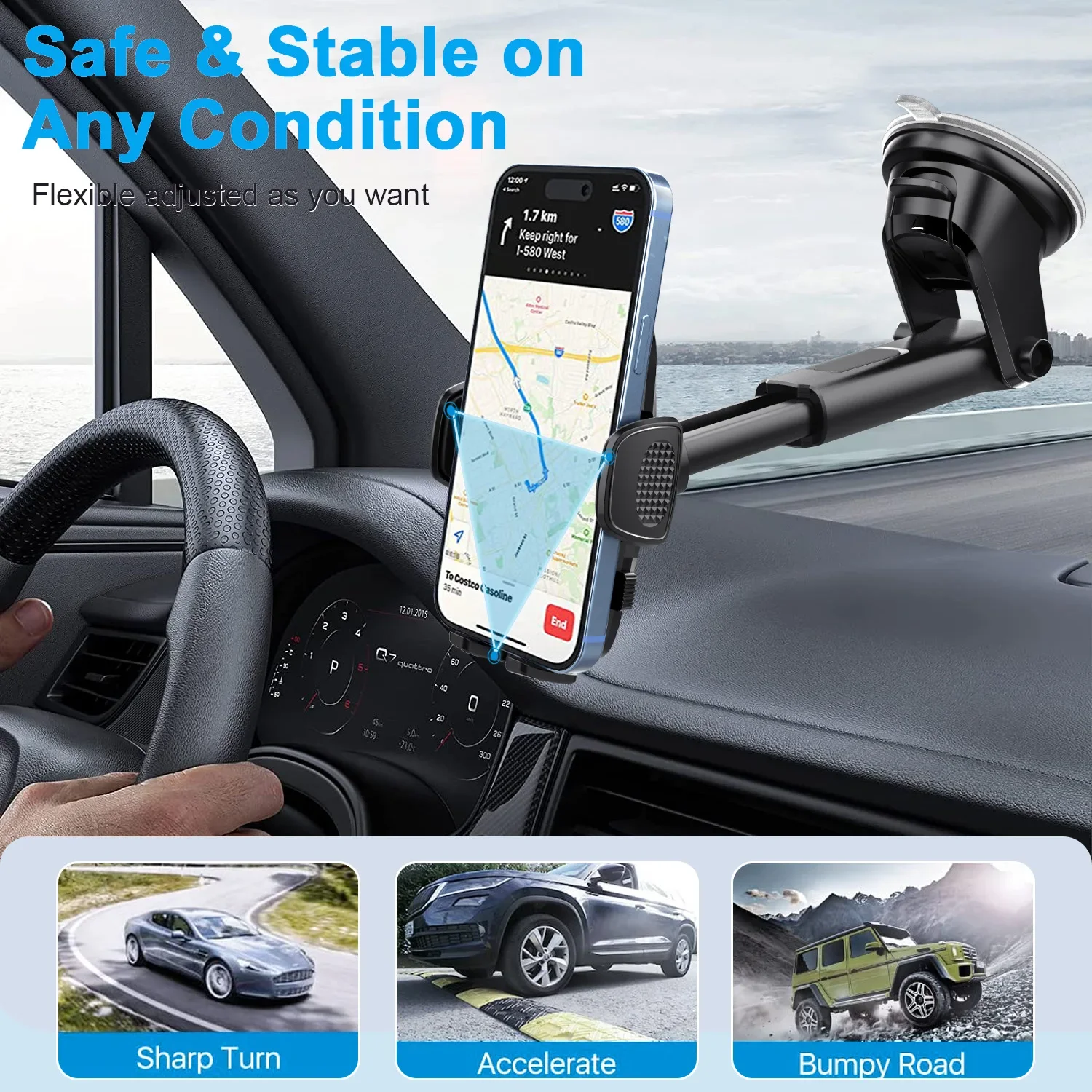 Universal Car Phone Holder – Dashboard & Windshield Mount with Adjustable Clip