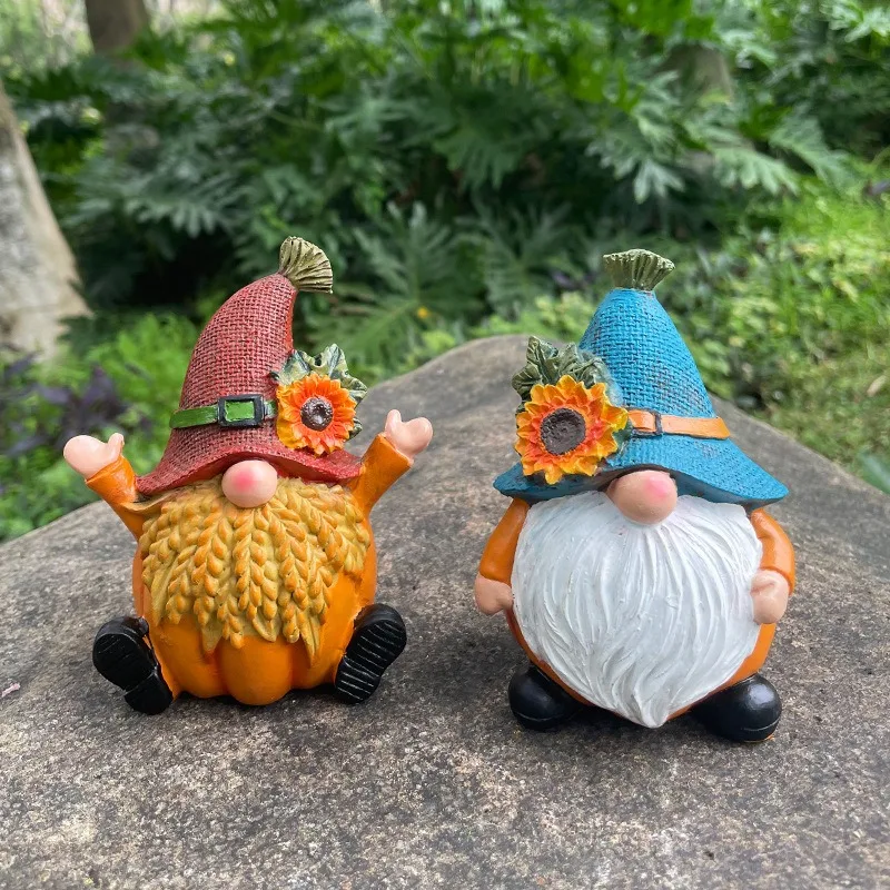 Autumn Harvest Dwarf Pumpkin Gnome Resin Figurine Cartoon