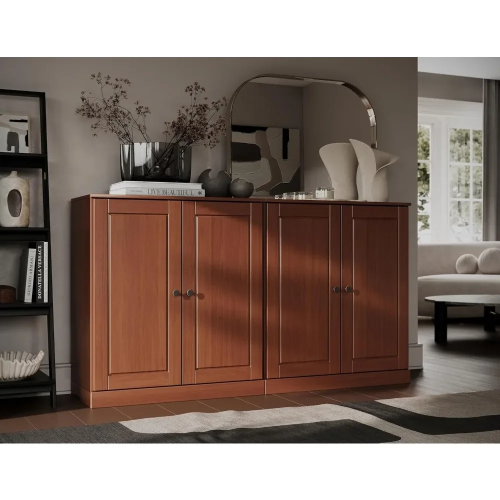 64" Sideboard W/Raised Panel Doors, Black, 64" W X 35.75" H X 15.5" D, Renewable Eco-Friendly Wood, Solid Wood Sideboard