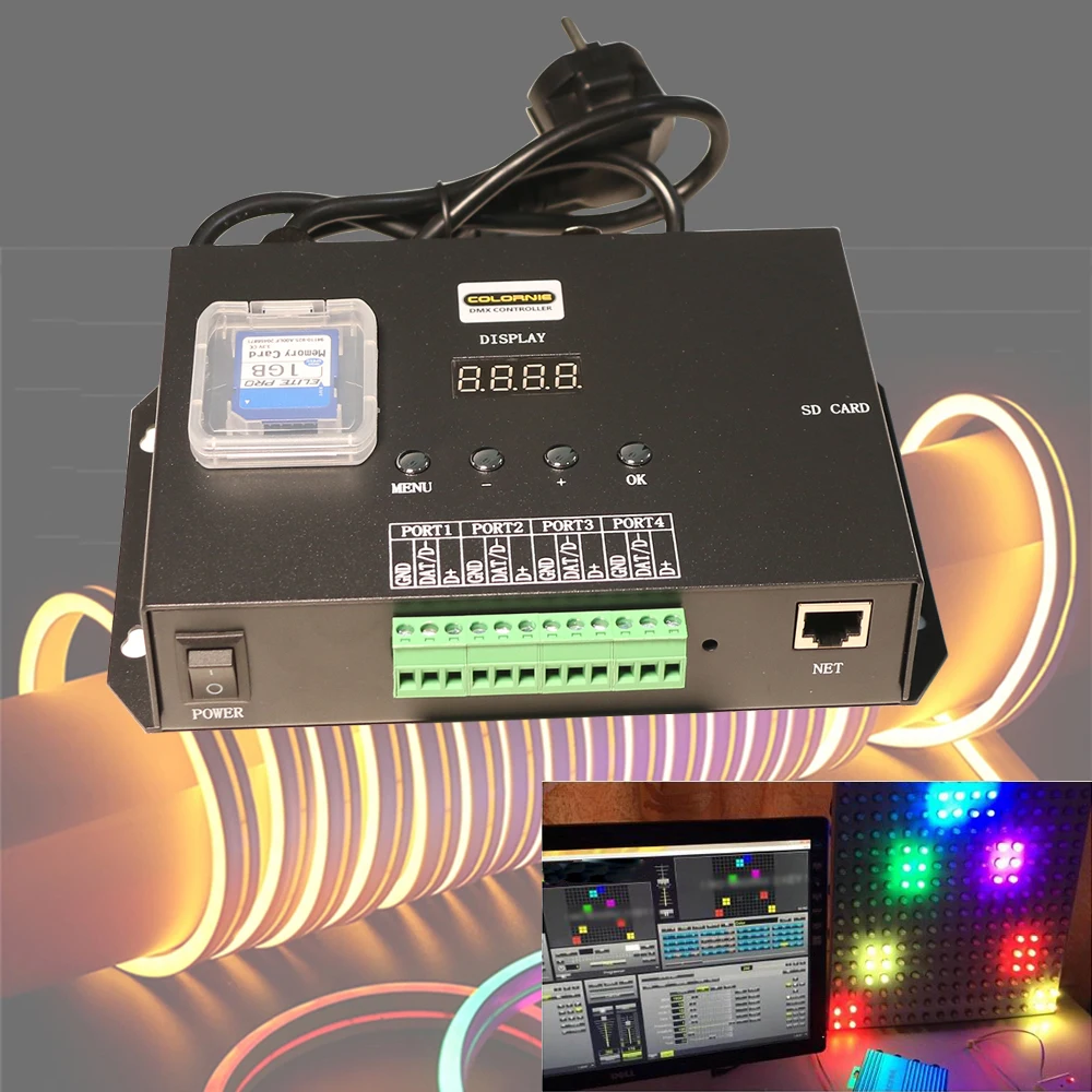 

2720 Pixels Artnet Controller H806sa 4 Ports DMX To SPI DMX512 WS2811/2812 UCS1903 TM1914 Support SD Card
