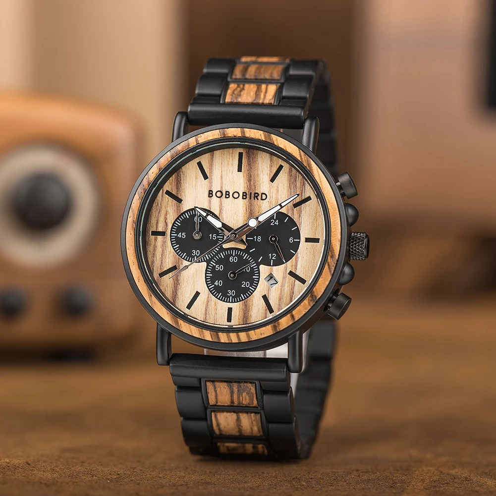 

BOBO BIRD Wooden Men's Watches Wood Man Watch For Men Quartz Wristwatch Chronograp Luminous Custom Male Watch Relogio