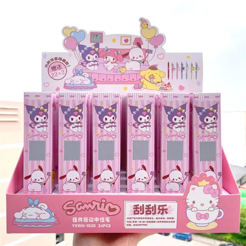 산리오 키티 펜던트 젤 펜, 귀여운 쿠로미 포차코, 블랙 잉크 중립 펜, 프로모션 선물, 학교 용품, 24 개/로트, 0.5mm