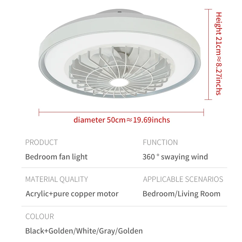 LED Ceiling Fan Light Modern 360 &deg; Surround Swing Wind Remote Control Infinite Dimming Living Room Bedroom Light 110V-220V