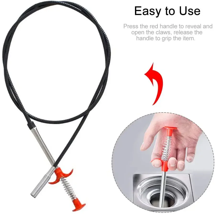 60/90cm Flexible Grabber Claw Pick Up Reacher Bendable Hose Hair Drain Clog Remover Tool for Litter Sink Drain Toilet 3