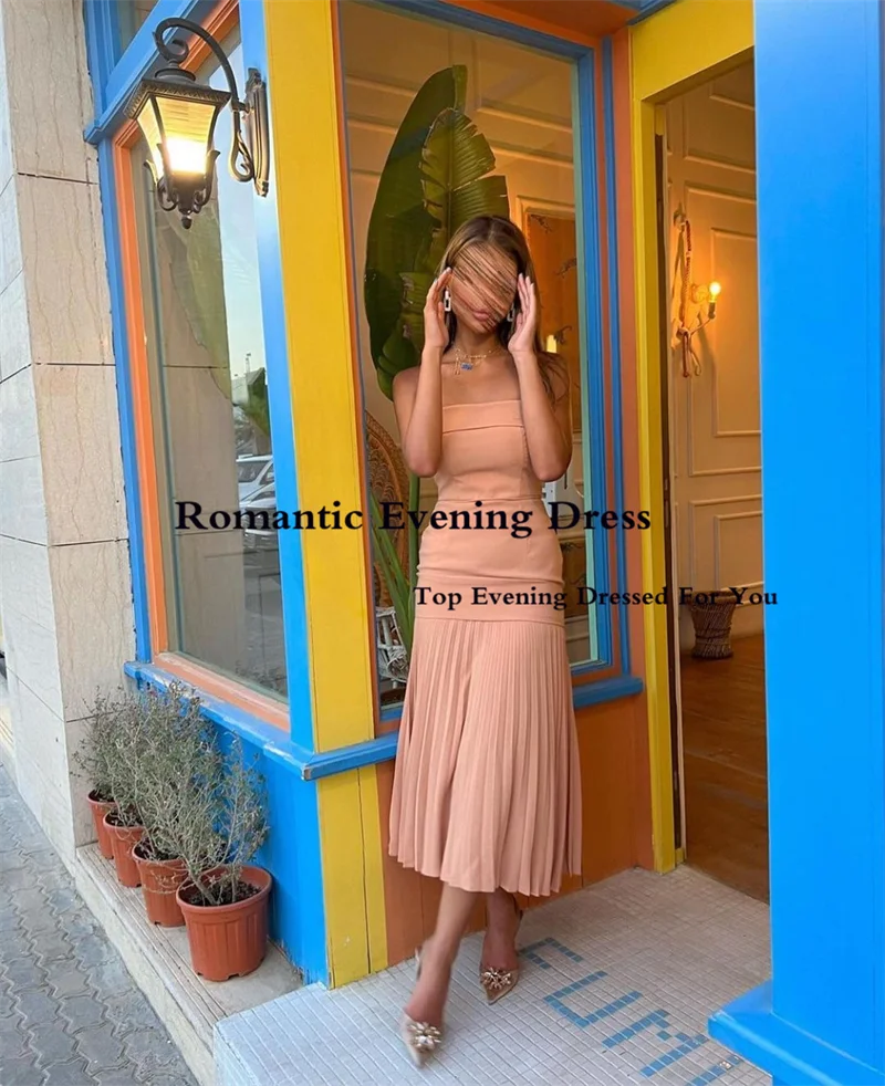 Romantic Evening Dress Spaghetti Strap Square Collar Tea Length Short Prom Gowns Saudi Arabia Vestido de festa Dress For Women
