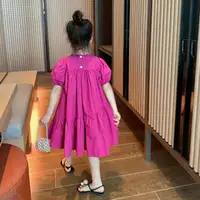 Robe d'été douce pour filles, tenue de princesse pour enfants, vêtements décontractés à manches courtes, couleur unie, vêtements amples pour enfants de 2 à 8 ans 2