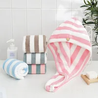 Microfiber Hair Towel Wrap Thickened Coral Velvet Cationic Dry Hair Cap Water Absorption and Quick Drying Striped Bath Cap 1
