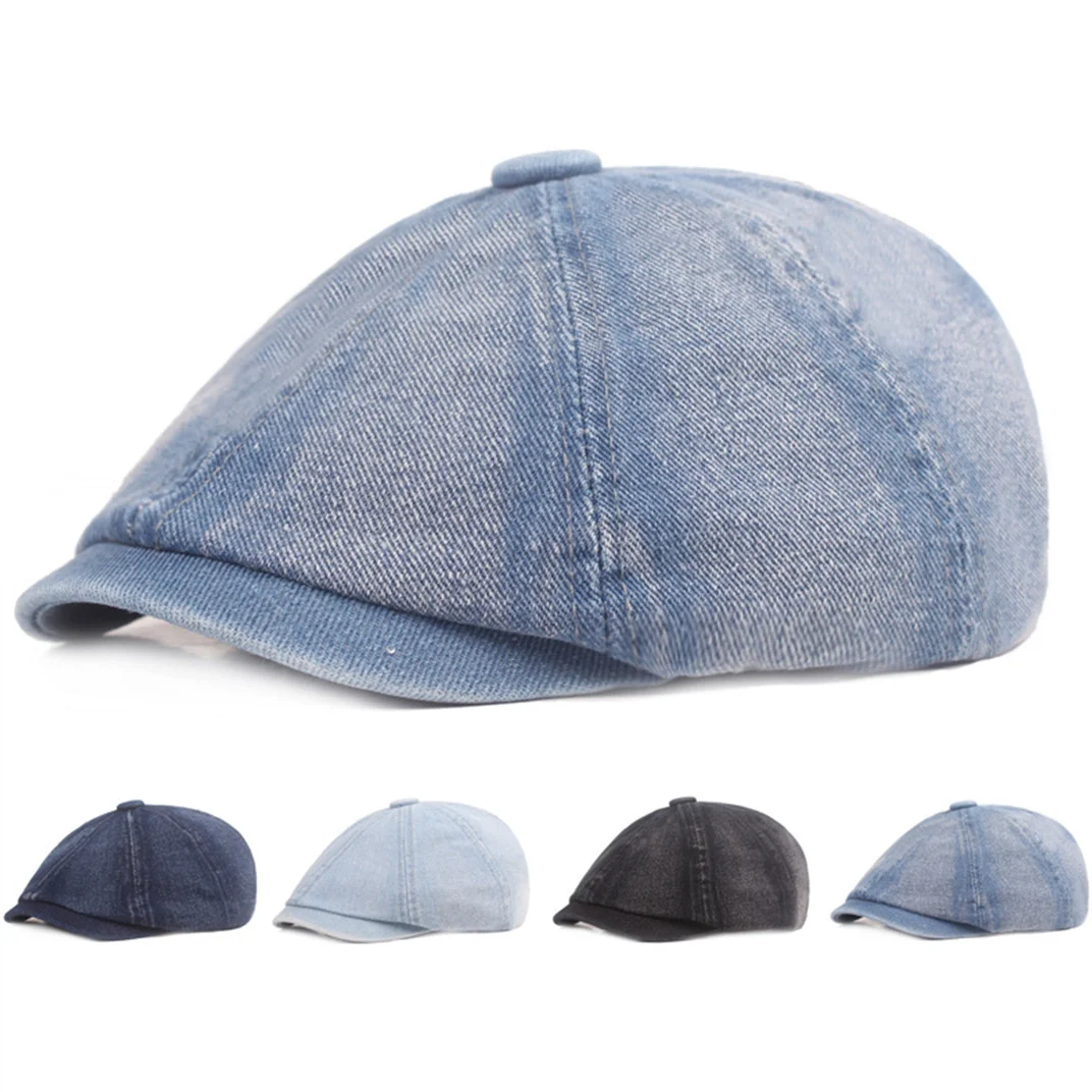 Fashion Washed Denim Newsboy Hats Men 