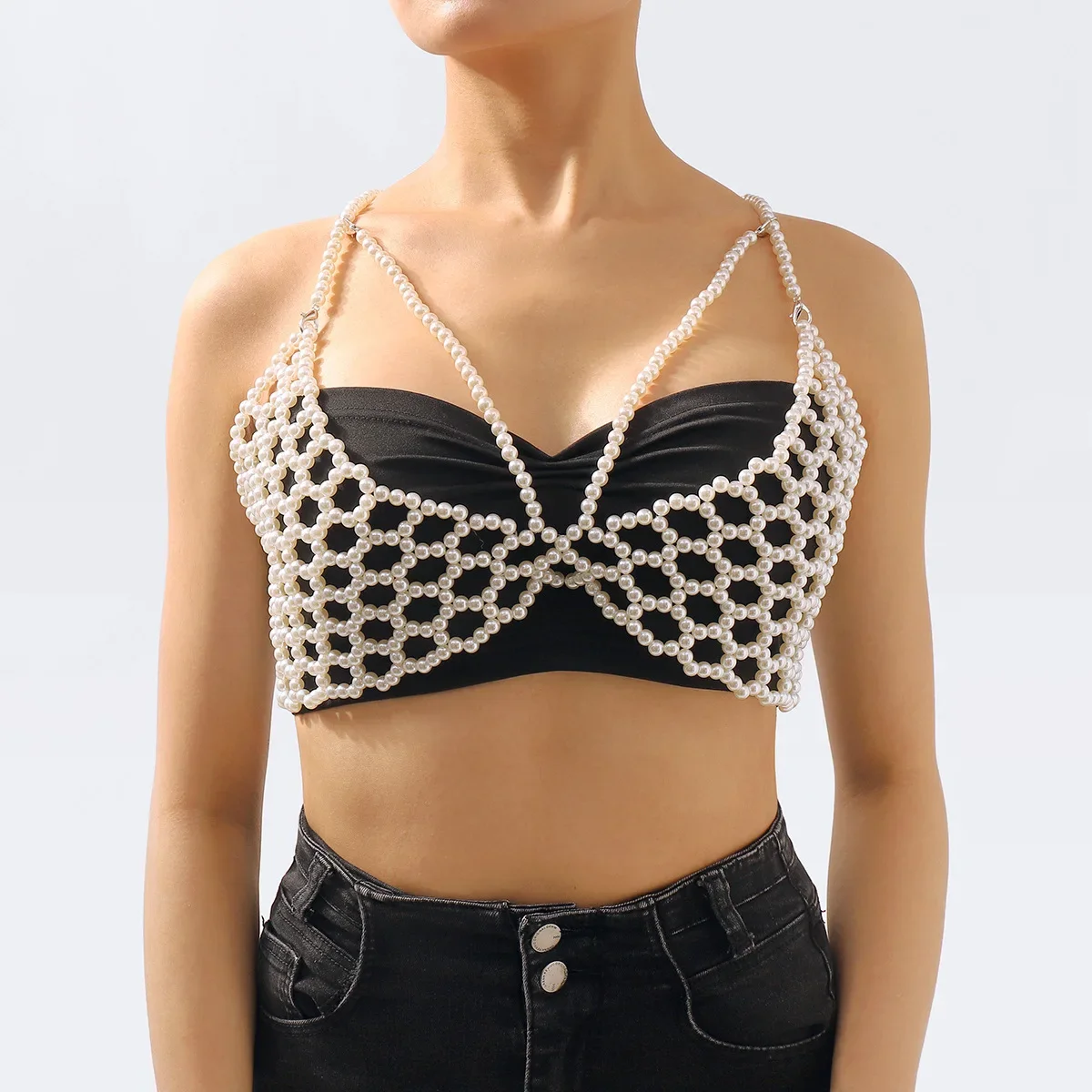 

Сексуальный женский бюстгальтер с жемчужным верхом и цепочкой, женское нижнее белье, элегантное бикини на лето, ювелирные изделия для праздника, ночного клуба, аксессуары Y2K