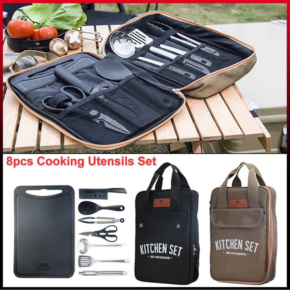 Camping Kitchen Set 8pcs Camping Outdoor Cookware Kit Stainless Steel Camping Tool Travel Set And Utensil Organizer Storage bag 1
