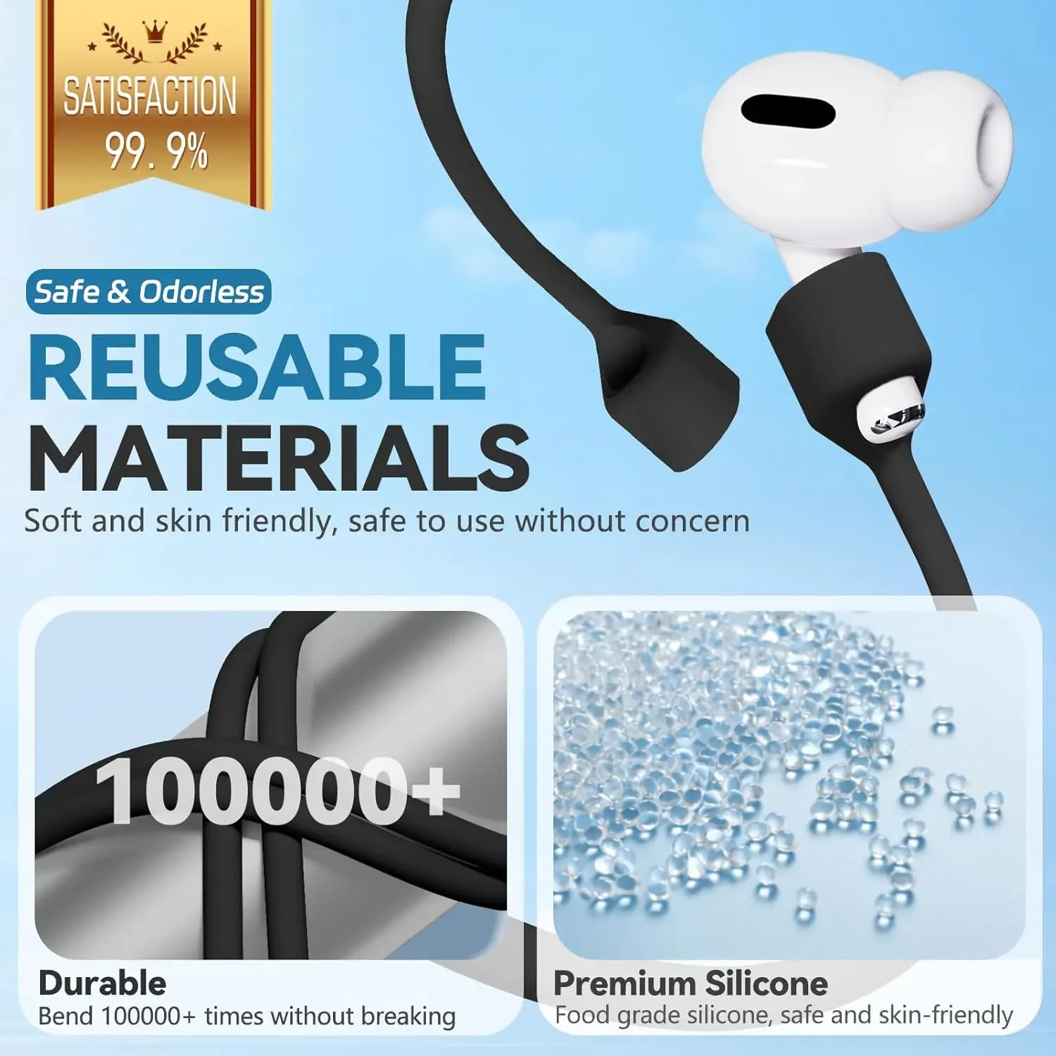 50/70cm Earphone Strap for AirPods Pro Anti-Lost Sports Neck Rope Cord for AirPods 4rd 1st 2nd Anti-Slip Silicone Sports Lanyard