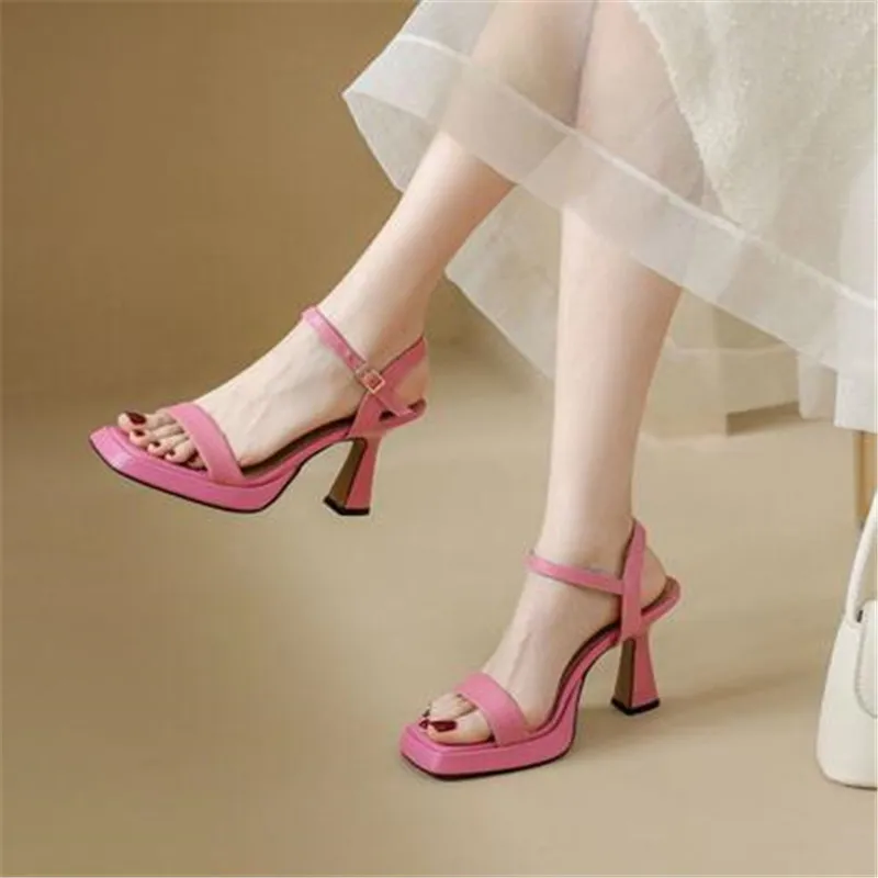 

Fashion Elegant Women Sandals 2023 Summer Party Wedding Prom Pumps High Heels Genuine Leather Platforms Shoes Woman 9CM