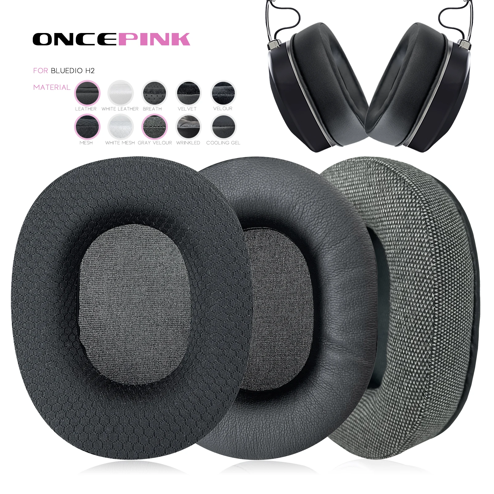 Oncepink Replacement Ear Pads for Bluedio H2 Headphone Thicken