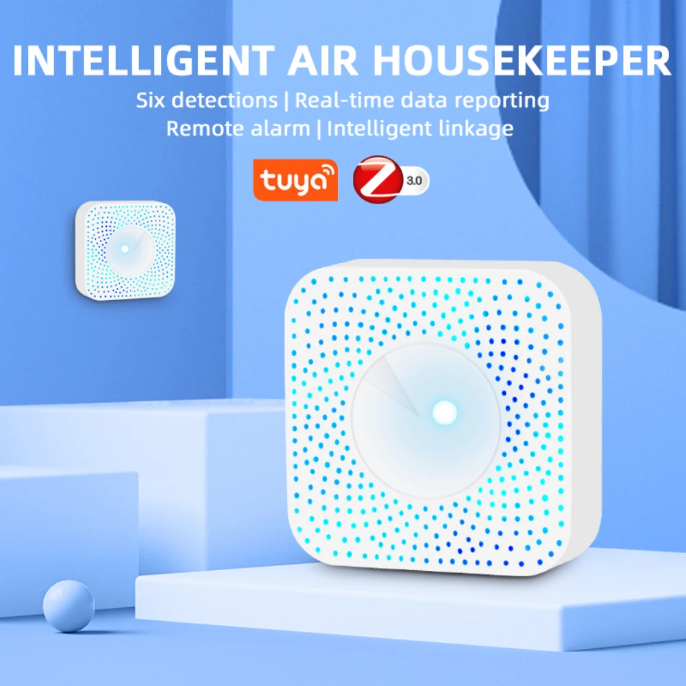 Tuya chytrá vzduch kvalita monitor skříňka automatizace alarm detektor chytrá domácí s zigbee průchod zigbee mini vzduch hospodyně 6 v 1
