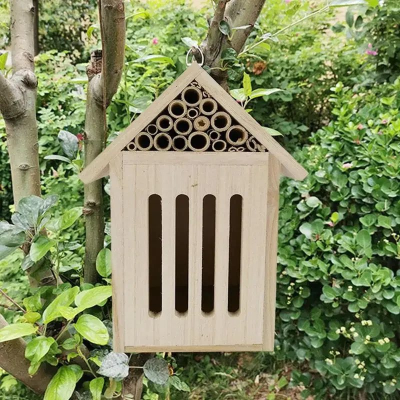 Mason Bee House Empty Natural Wooden Mason Bee Box and Butterfly Hotel Outdoor Garden Box Durable and Stylish Garden