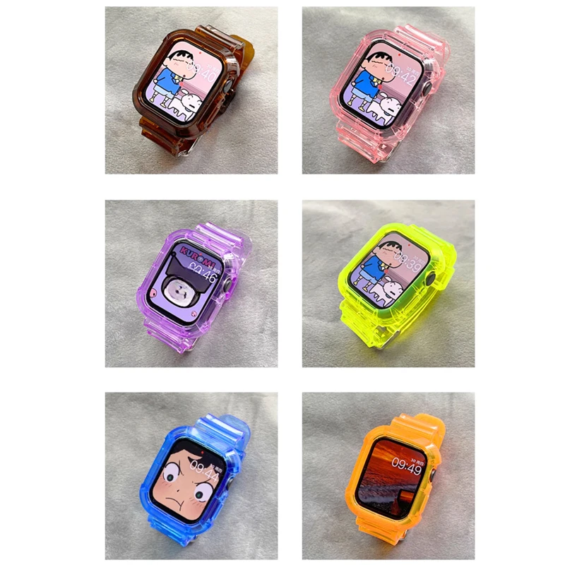 Apple Watch 시리즈 9 8 7 6 SE 5 49mm 45mm 44mm 38mm 41mm iwatch 10 46mm 42mm 플라스틱 스트랩 용 클리어 밴드 + 케이스