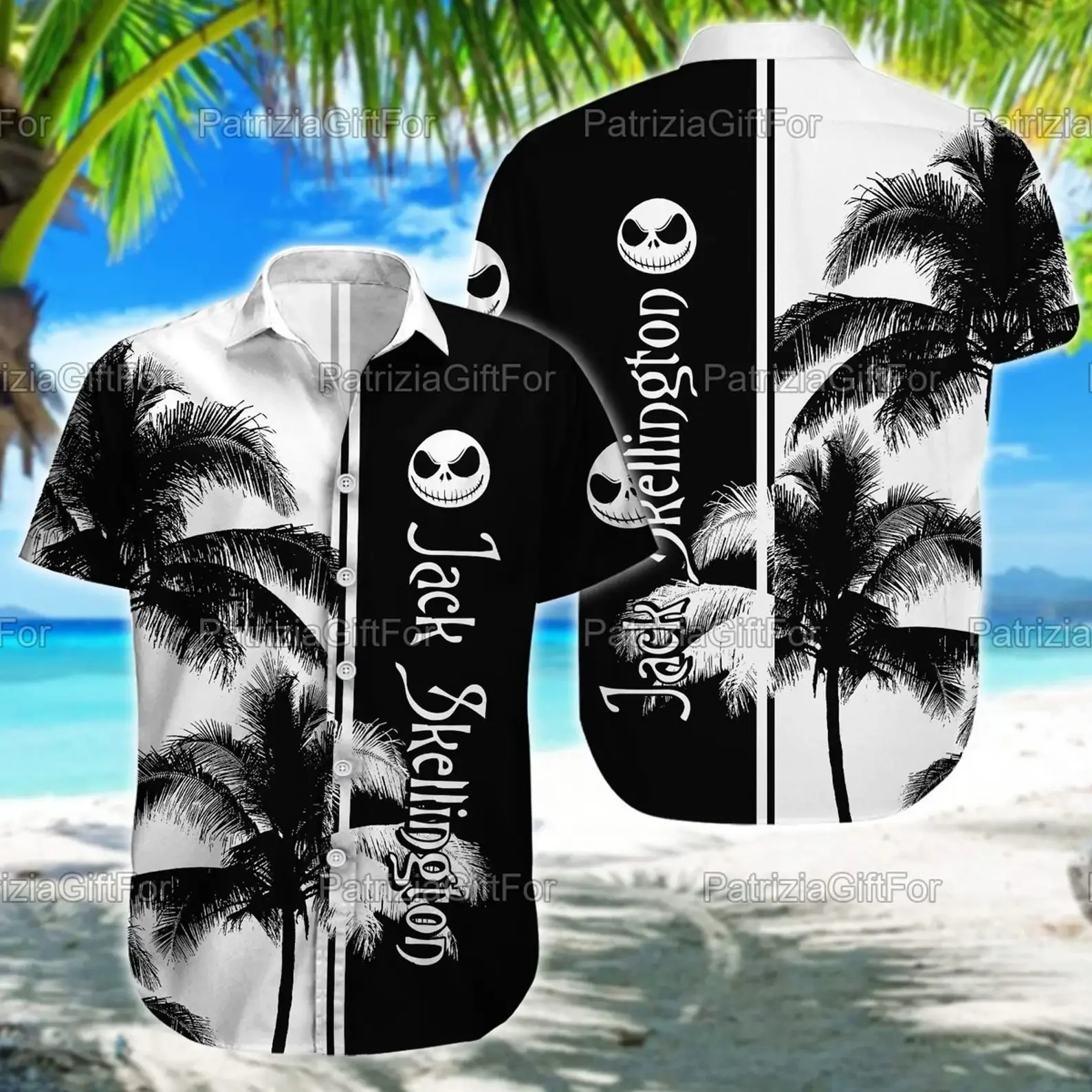

Nightmare Before Christmas Jack Skellington Hawaiian Shirt Men's Short Sleeve Button Up Shirt Disney Casual Beach Hawaiian Shirt